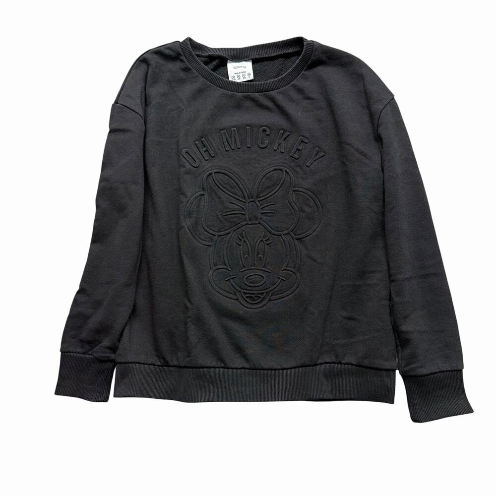 Disney Oh Mickey Black Sweatshirt Womens Size 4 Small Textured 3D Minnie Mouse